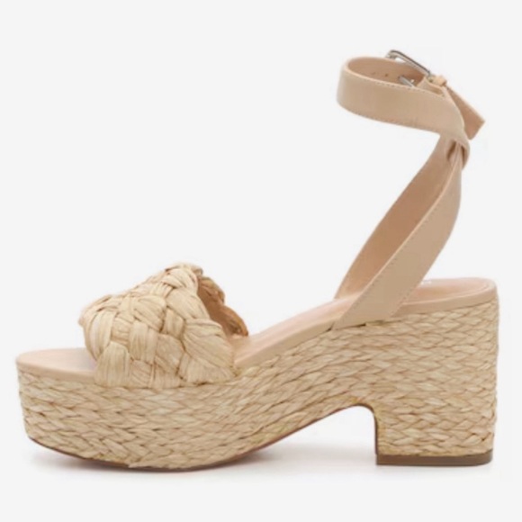 Nwot New Marc Fisher Steel Sandal BOHO Jute and Raffia Block Heel Platform - Picture 3 of 13